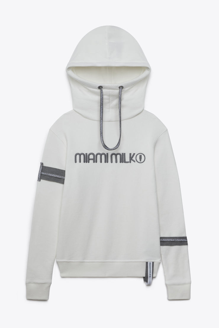 Felpa JapTake-away colore bianco da donna con cappuccio long string hood